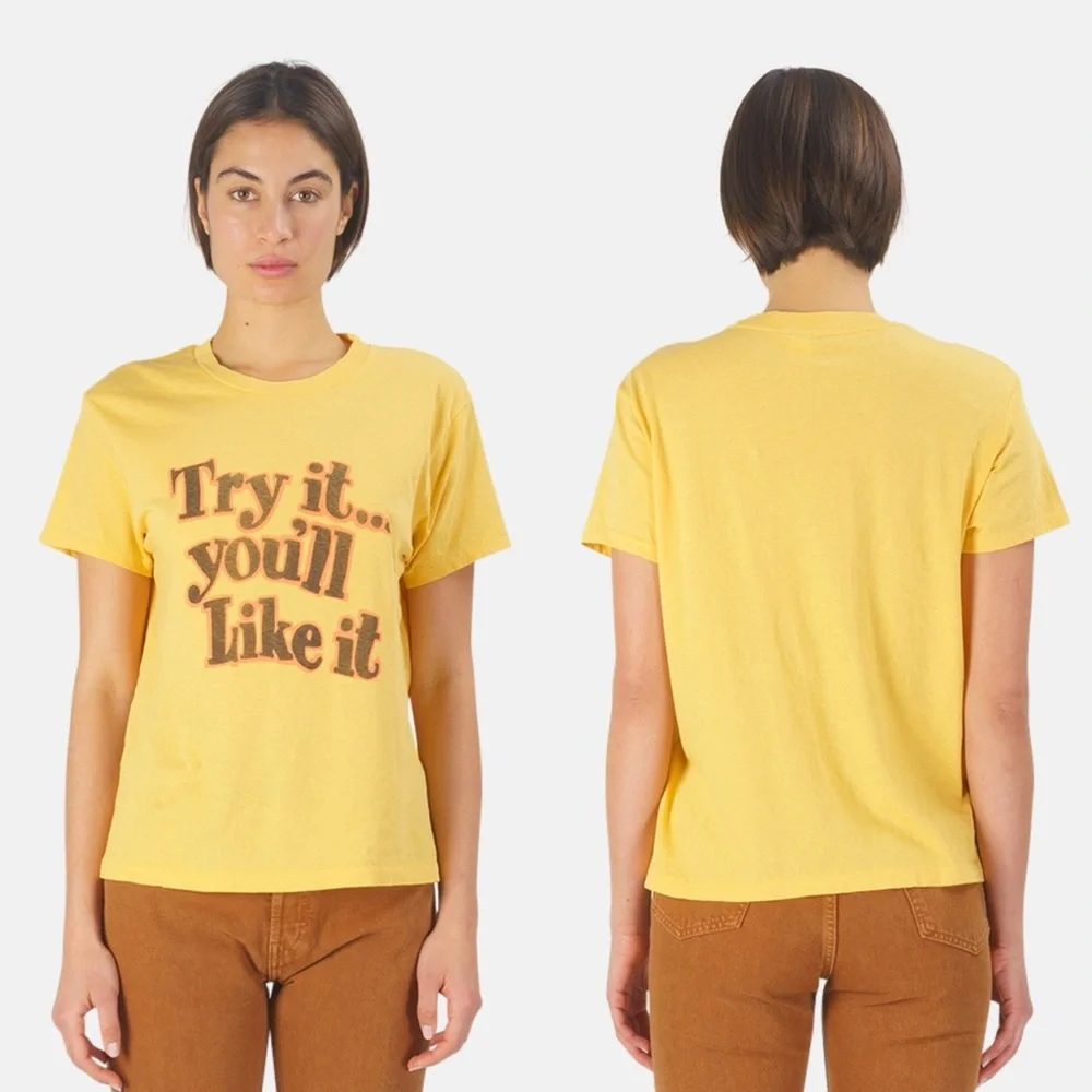 🚫SOLD🚫 Re/Done x Hanes 70s Recycled Loose "Try It" Tee in Vintage Gold - Picture 2 of 5